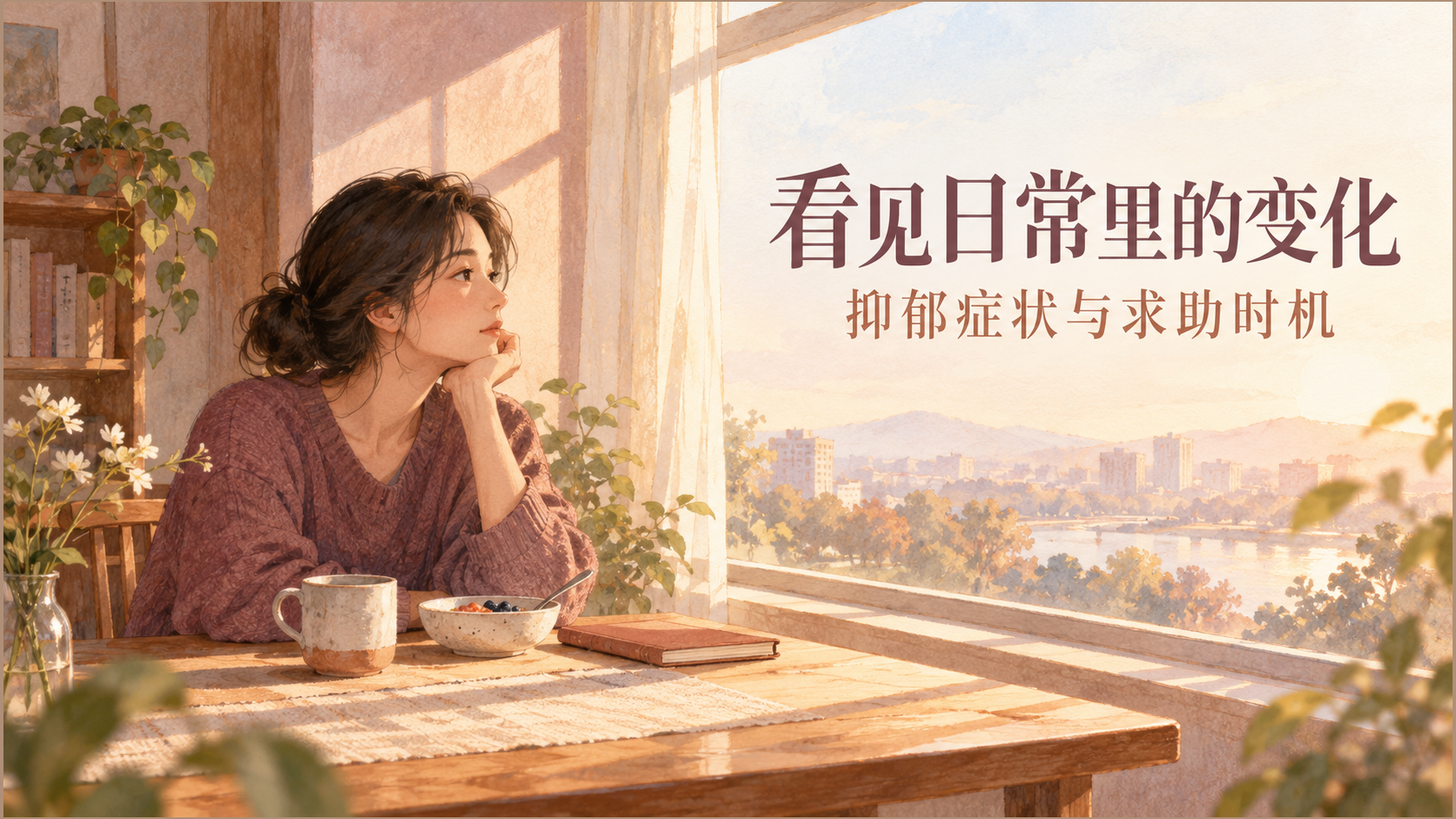 看见日常里的变化:抑郁症状与求助时机主题插画