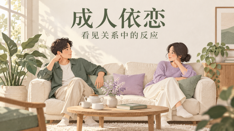 成人依恋：看见关系中的反应，柔和色彩的室内人物插画