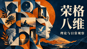 荣格八维：理论与日常观察的蓝橙色概念插画