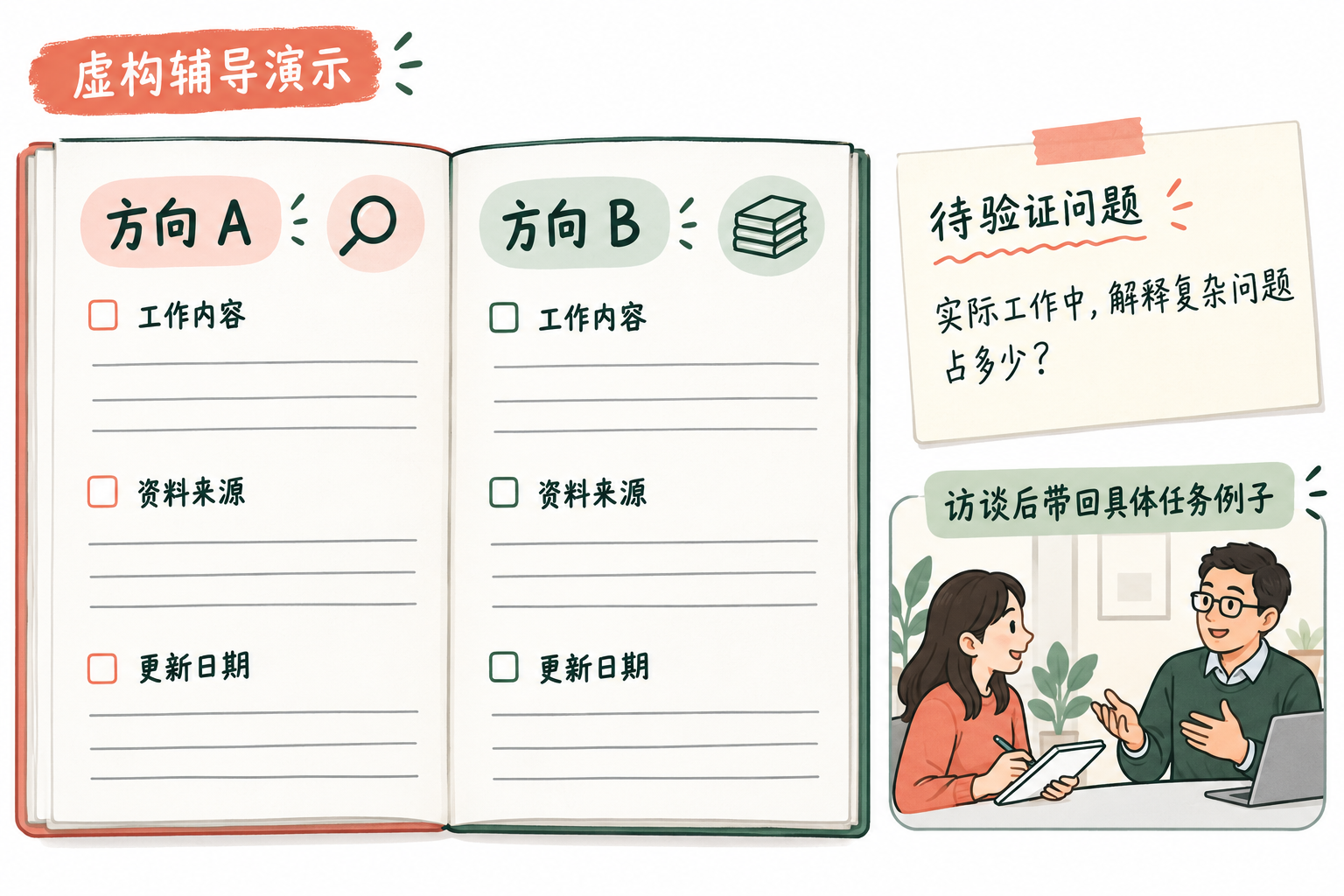 图1  虚构辅导演示应留下有出处的方向资料和可在现实中验证的问题。