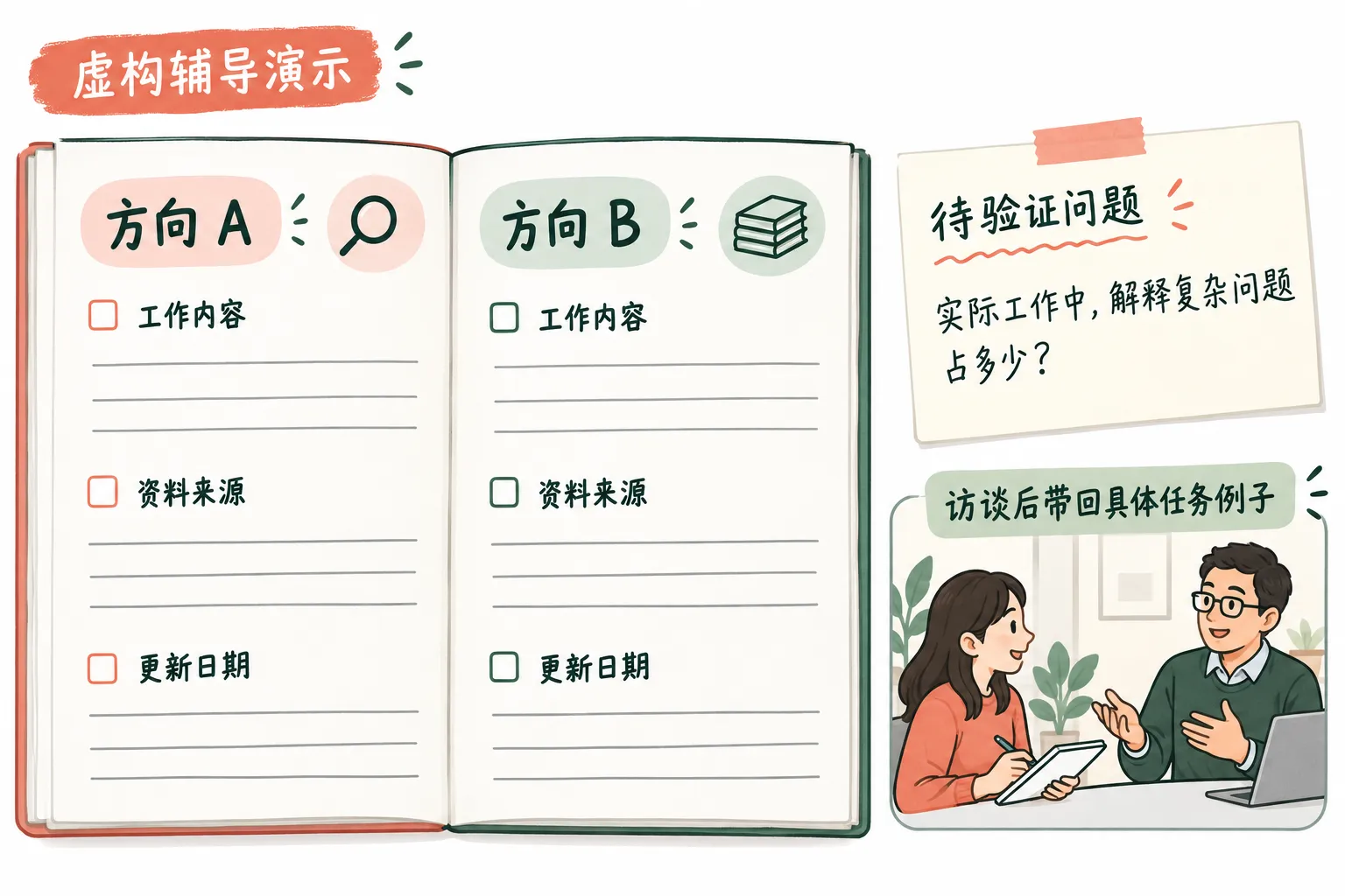 图1 虚构辅导演示应留下有出处的方向资料和可在现实中验证的问题。