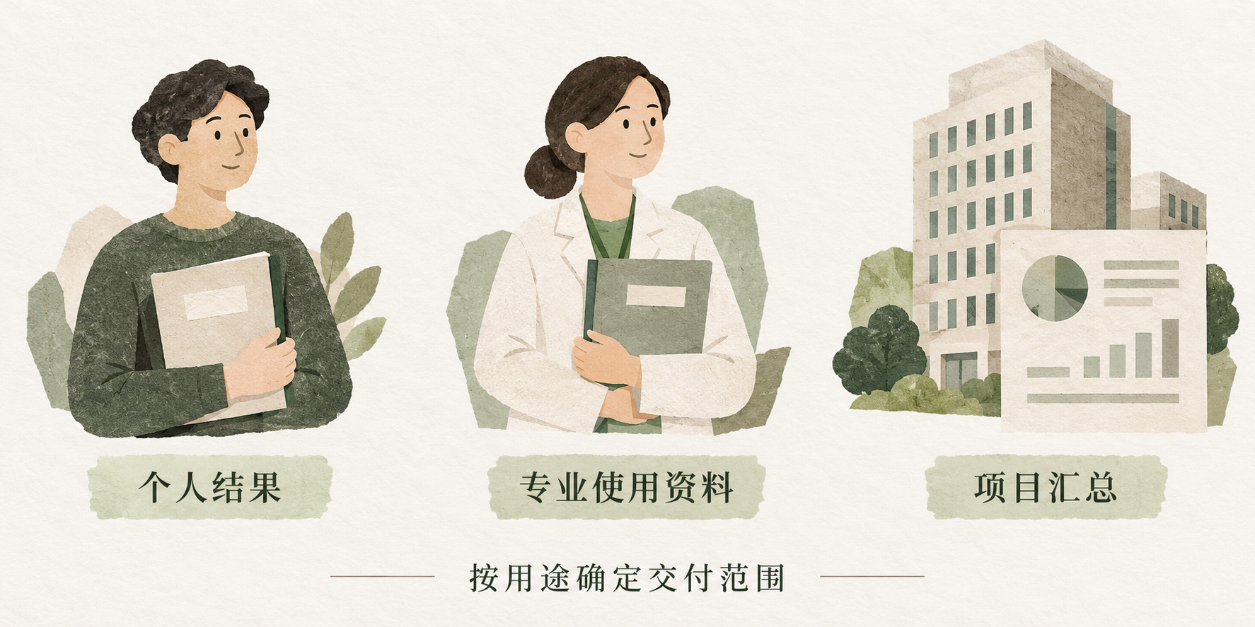 个人结果、专业资料和项目汇总，应按用途确定交付范围。