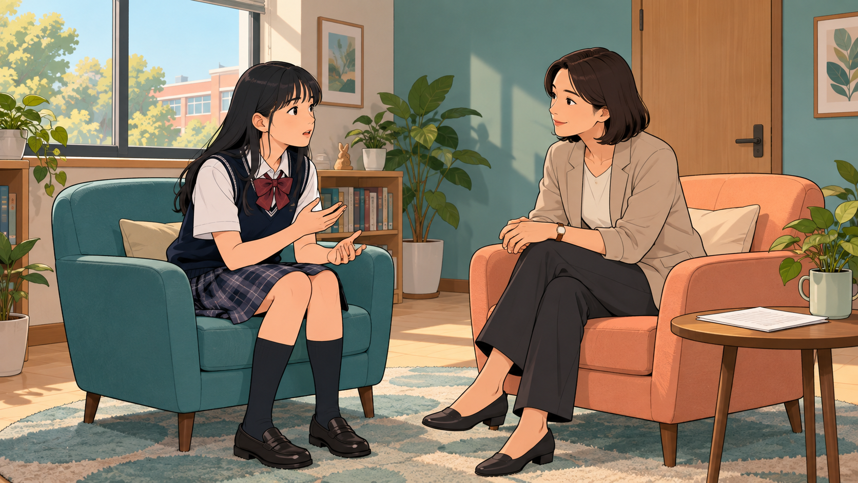 学生在心理室被认真倾听