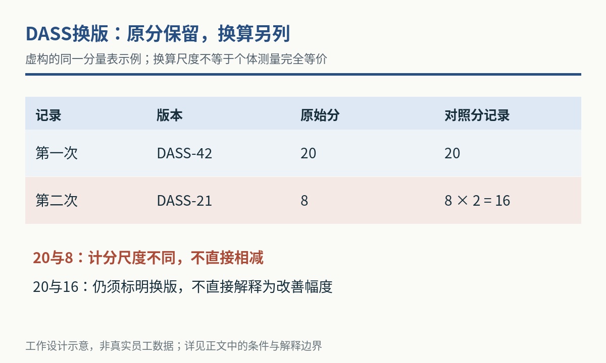 DASS同一分量表换版时原分与对照分分别保留的虚构示例