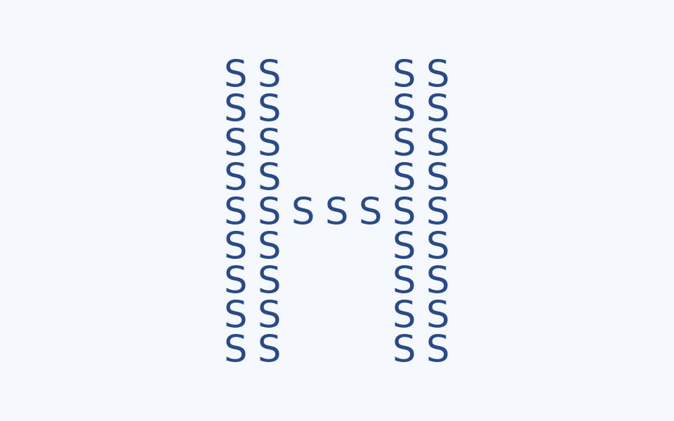 39 个深蓝色大写字母 S,按九行七列网格排成一个更大的 H。