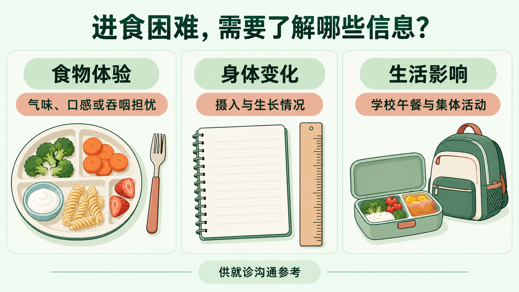 回避食物的持续过程与就诊准备信息示例