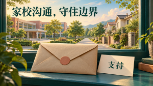 家庭与学校之间的密封信封，表现家校沟通中的信息边界。