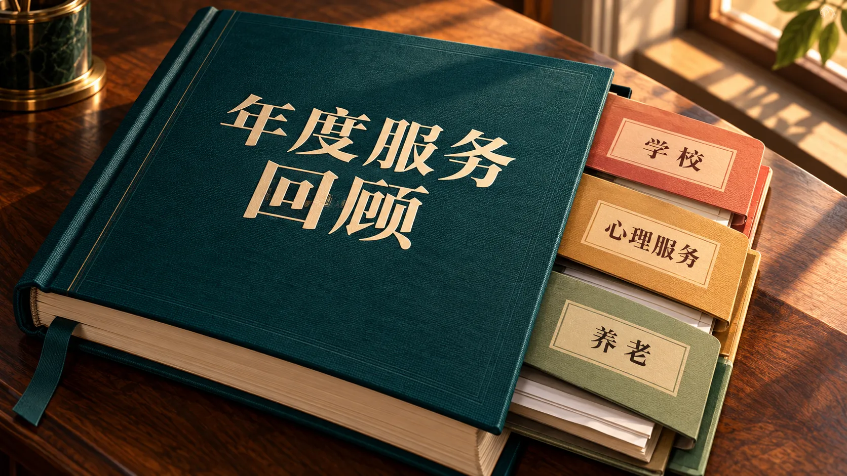 年度服务回顾主册汇集学校、心理服务与养老三类来源档案