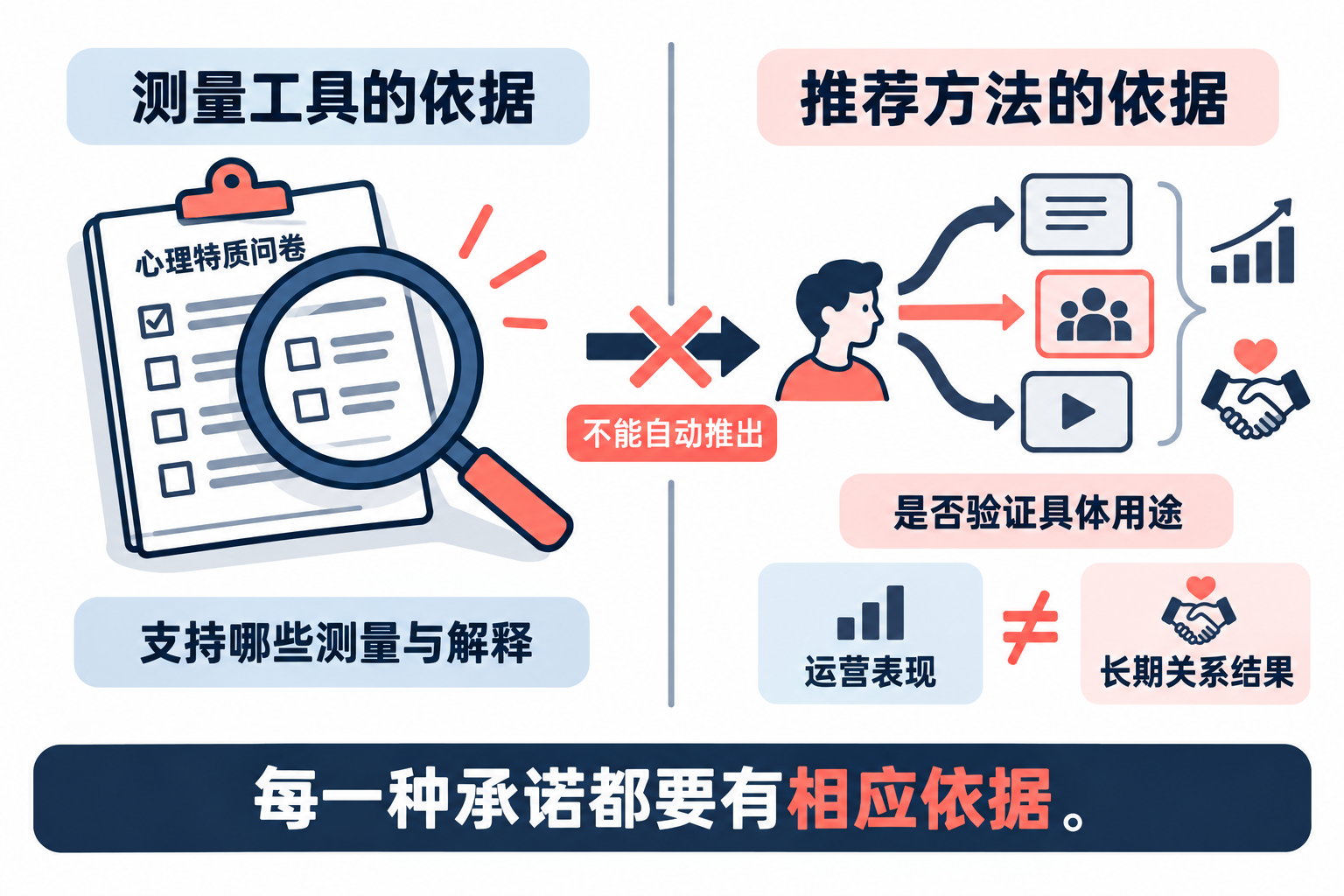 测量依据不能自动证明推荐效果，运营表现也不等于长期关系结果。