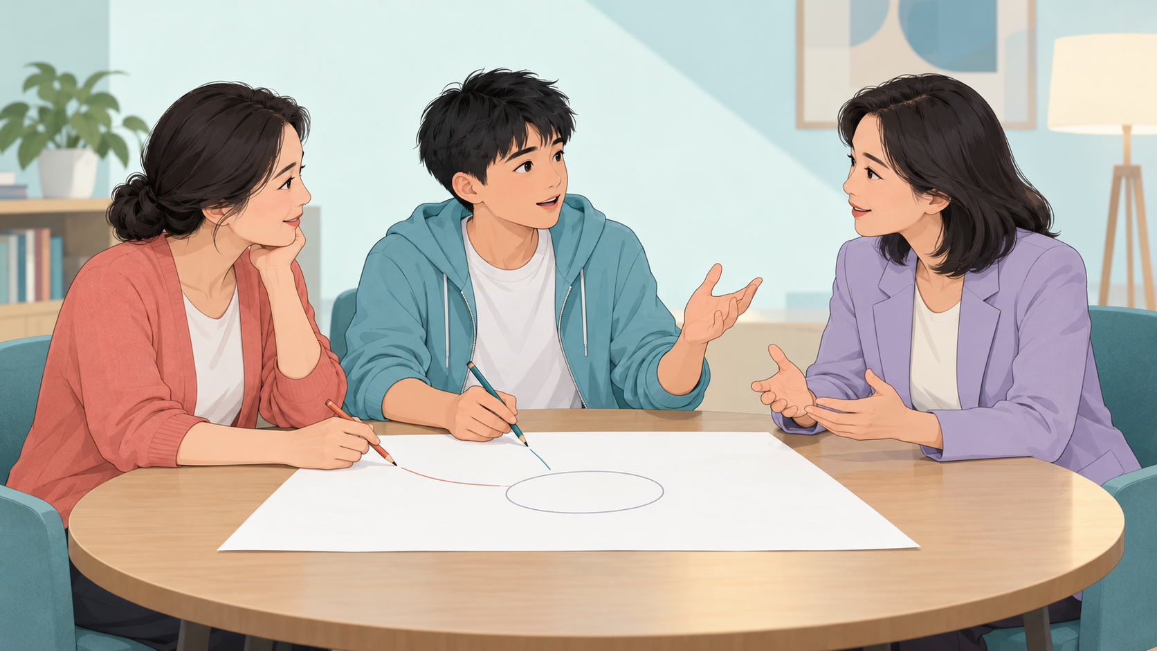 家长孩子与心理咨询师共同商量咨询目标