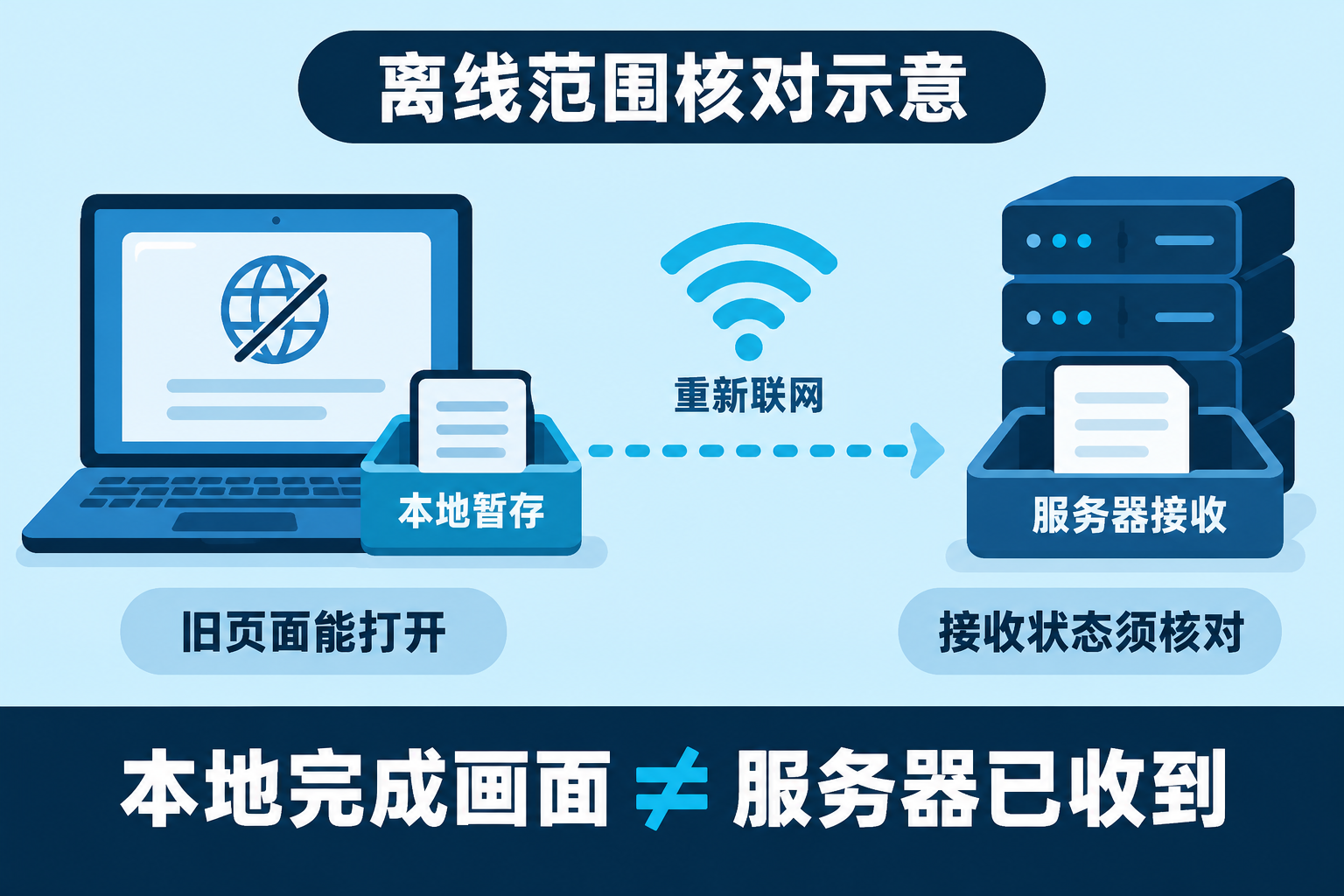 图1  离线范围需逐项验证；本地完成画面不代表服务器已经接收。