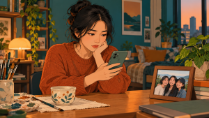 年轻人在约会后独自思考，区分对伴侣的喜欢与被认可的感受