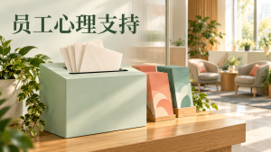 匿名需求收集箱与心理支持资料，表现员工服务需求调查。