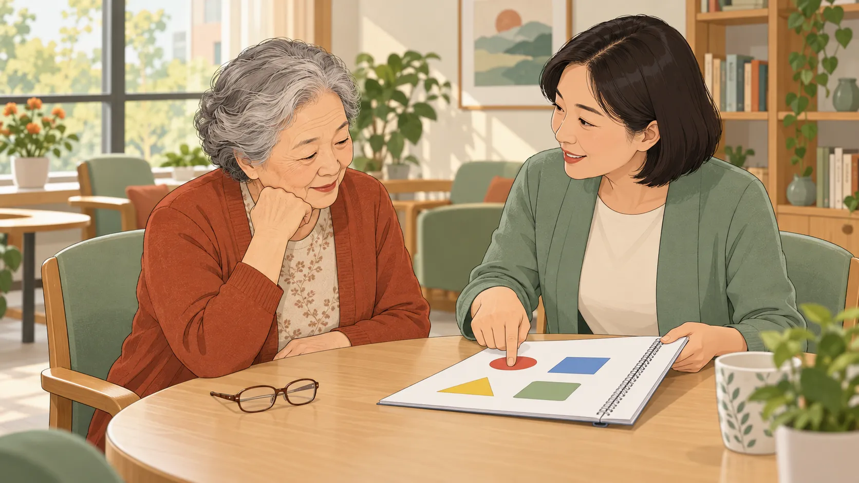 工作人员向老人说明认知测评
