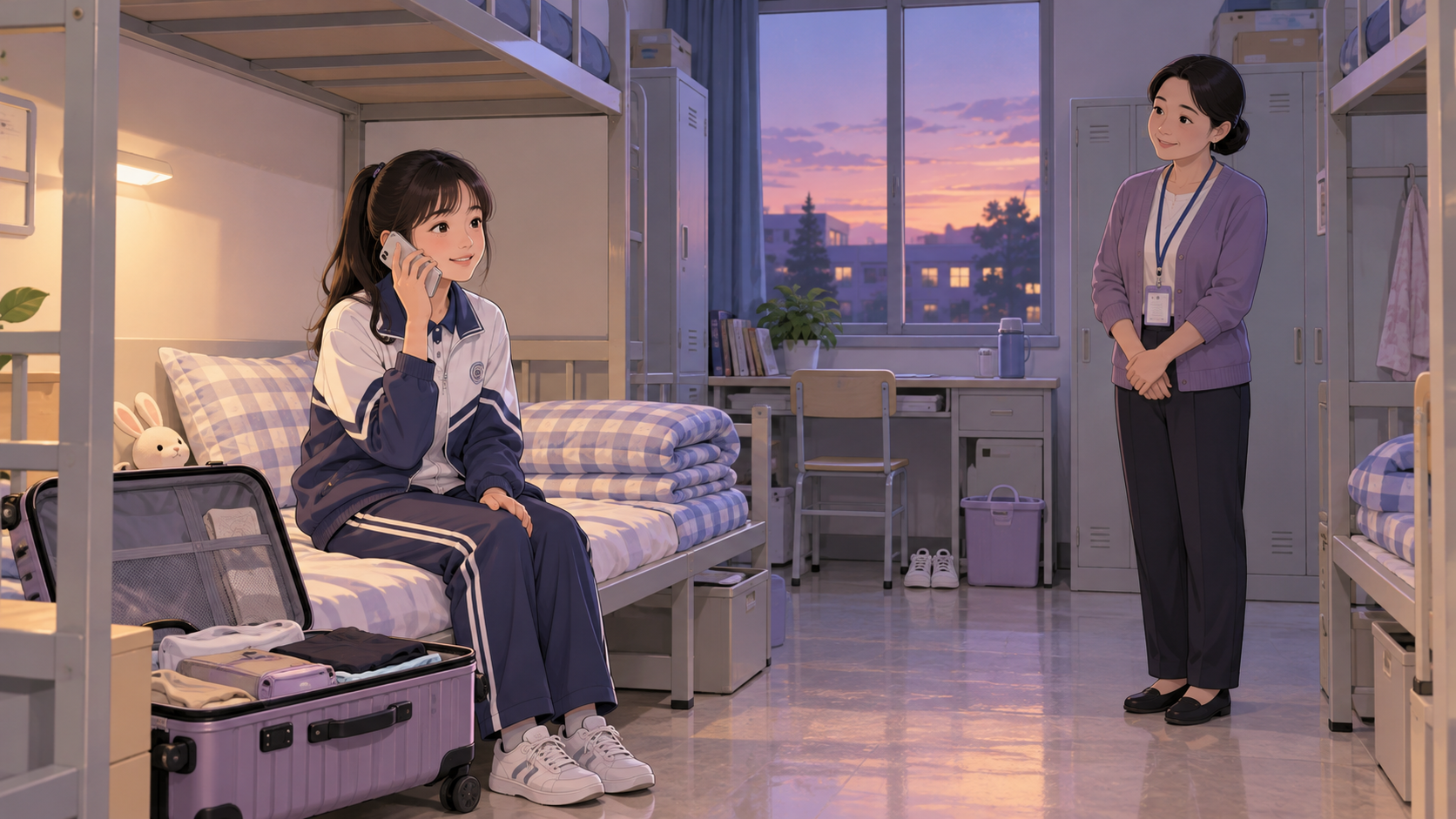 学生首次住校打电话且生活老师关切等待