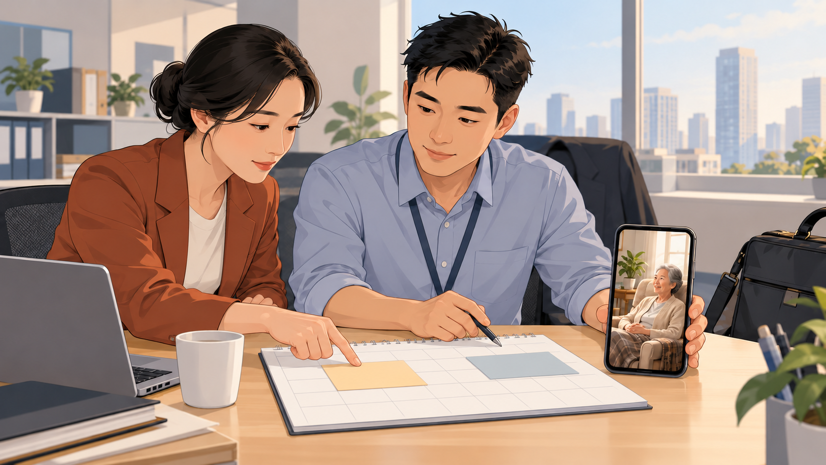 员工与同事协调工作并联系需要照护的家人