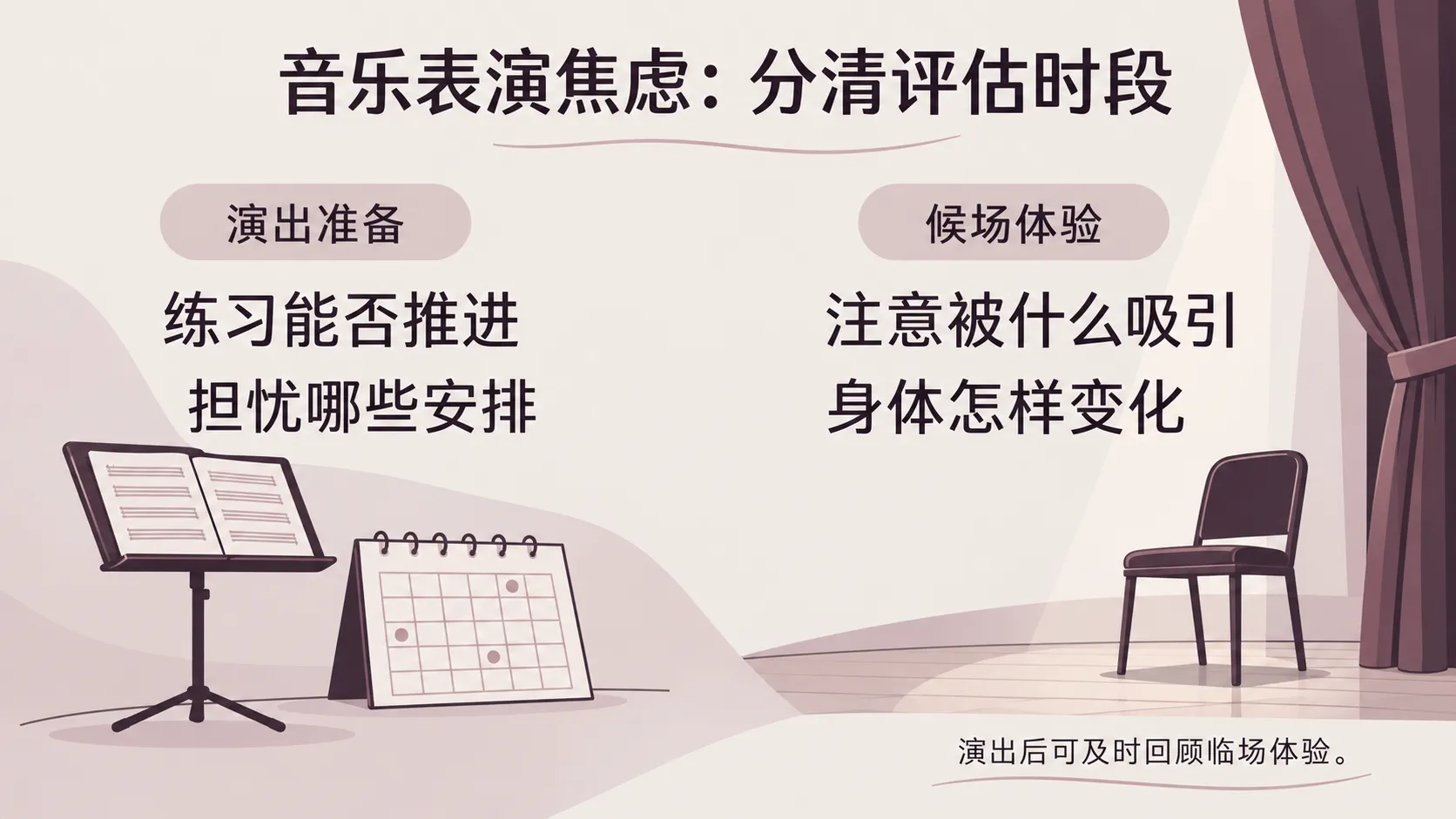 音乐表演焦虑在演出前中后不同体验的回顾示例
