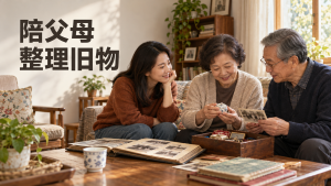 成年子女陪父母整理旧物，保留交流与自主选择的空间