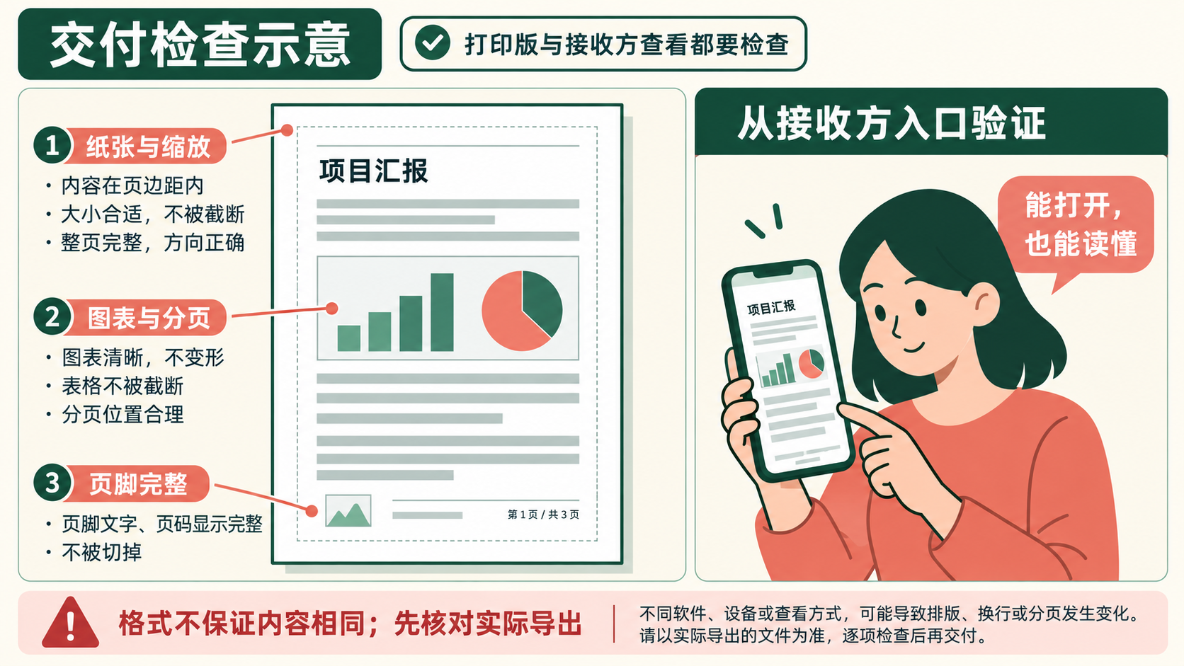 图1 交付检查示意：检查打印样张，也从接收方的阅读入口核对。