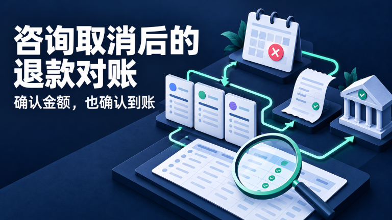 心理咨询预约取消后的退款对账封面，原创业务示意，不对应真实订单